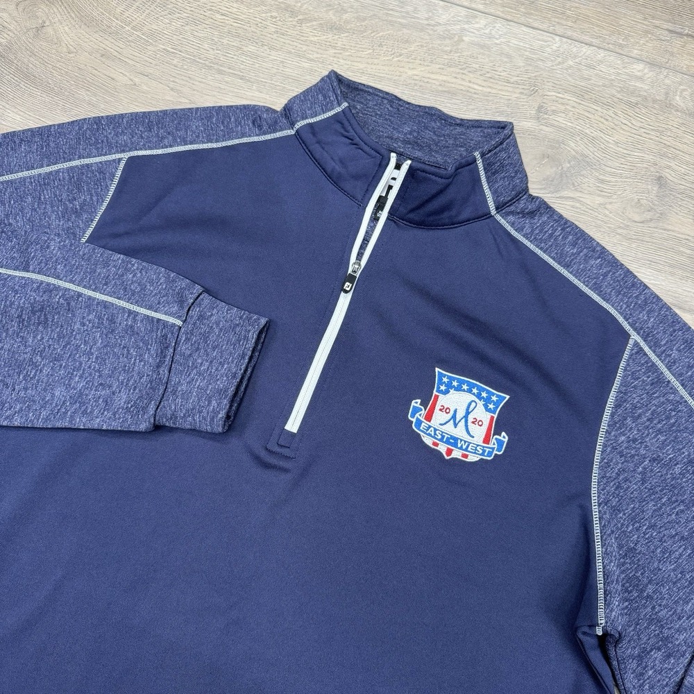 Footjoy FJ Navy Blue 1/4 Zip Pullover Men's Sz M East West Logo Golf‎ Casual